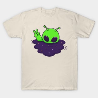 Cute Alien Drowning In Space Cartoon T-Shirt